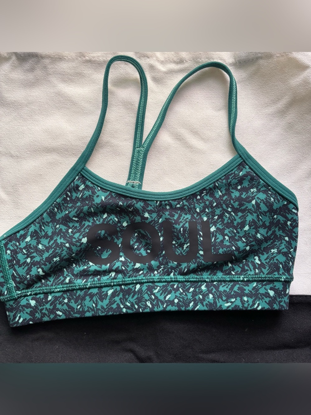soulcycle Teal and Black Printed Strappy Sports Bra